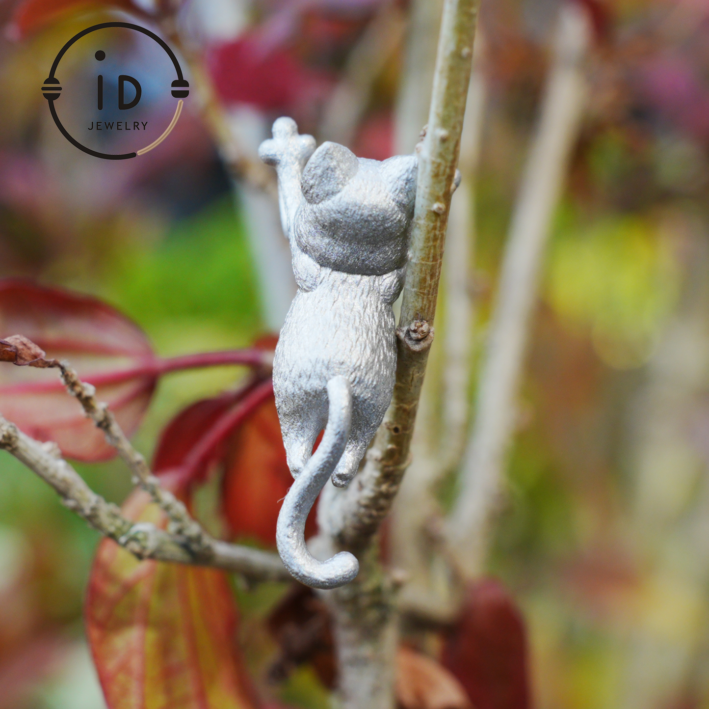 Cat Pendant in 925 Sterling Silver with Black Onyx Eyes, Handmade Fairytale Necklace in Animal Style, Gift for Her or Cat Lover