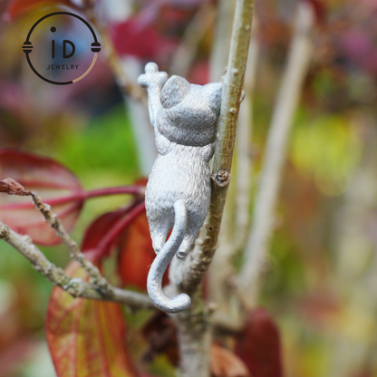 Cat Pendant in 925 Sterling Silver with Black Onyx Eyes, Handmade Fairytale Necklace in Animal Style, Gift for Her or Cat Lover