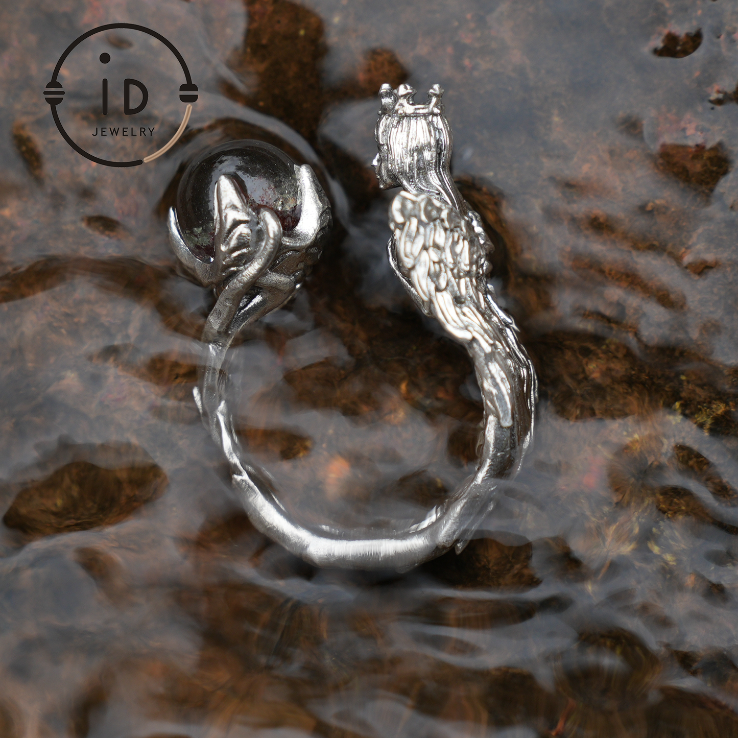 Soul Guardian Crown Ring | Handcrafted Jewelry with phantom quartz | 925 Silver Fantasy Ring