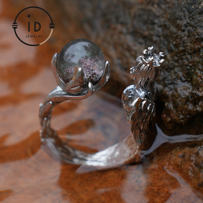 Soul Guardian Crown Ring | Handcrafted Jewelry with phantom quartz | 925 Silver Fantasy Ring