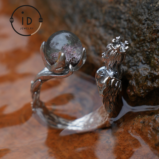 Soul Guardian Crown Ring | Handcrafted Jewelry with phantom quartz | 925 Silver Fantasy Ring