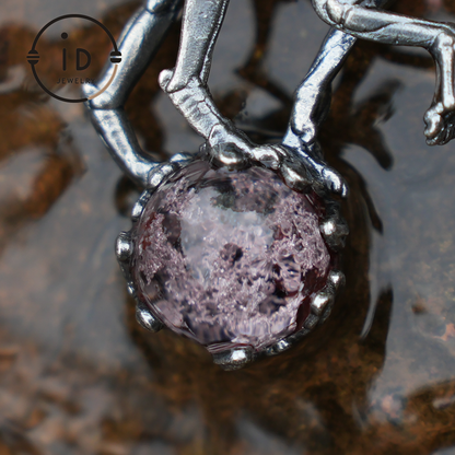 Dark Wings Dragon Pendant | Gothic Fantasy Jewelry with phantom quartz | Handmade Silver Pendant