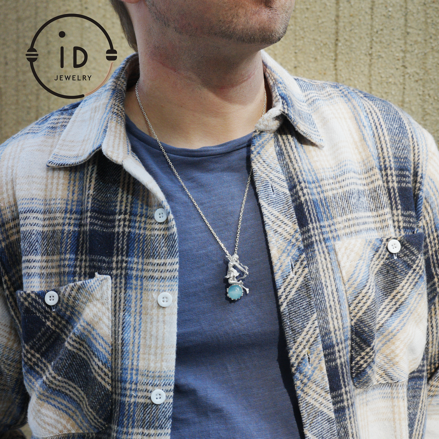 Sagittarius Archer Pendant Necklace in 925 Sterling Silver with Aquamarine – Handcrafted Zodiac Jewelry for Men or Woman