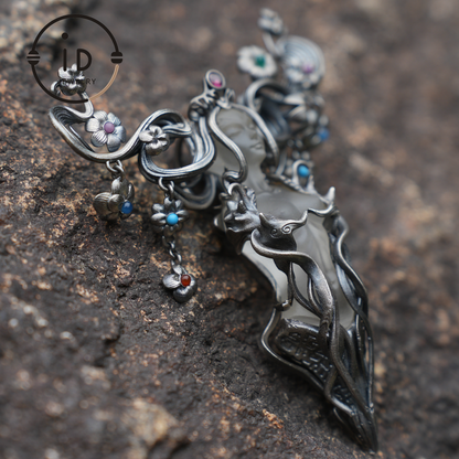 Goddess Flower Pendant | Handmade Jewelry with Onyx and Garnet | Elegant 925 Silver Design