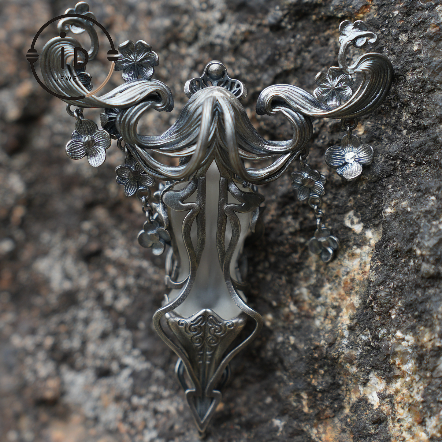 Goddess Flower Pendant | Handmade Jewelry with Onyx and Garnet | Elegant 925 Silver Design