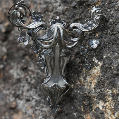 Goddess Flower Pendant | Handmade Jewelry with Onyx and Garnet | Elegant 925 Silver Design