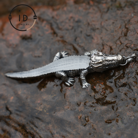 Handmade Crocodile Pendant | AnimalTheme Jewelry Gift | Wildlife Style Brooch | Handmade 925 Silver Jewelry