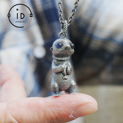 Gothic animal pendant with labradorite and zirconia in 925 silver, handmade vintage necklace in fairytale style, gift for her