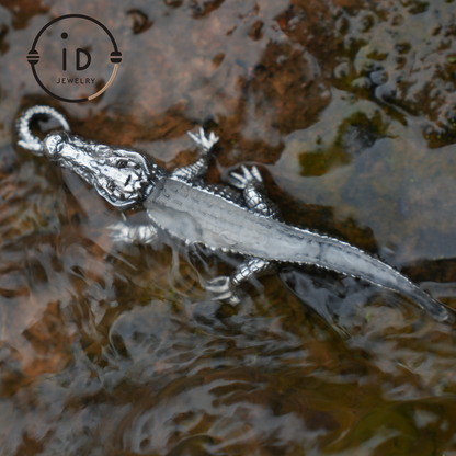 Handmade Crocodile Pendant | AnimalTheme Jewelry Gift | Wildlife Style Brooch | Handmade 925 Silver Jewelry