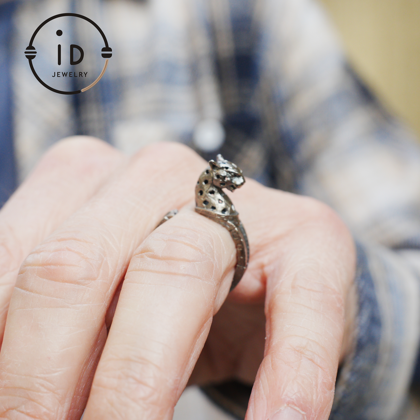 Adjustable Leopard Ring in Oxidized 925 Sterling Silver, Gothic Animal Head Statement Ring Gift for Her