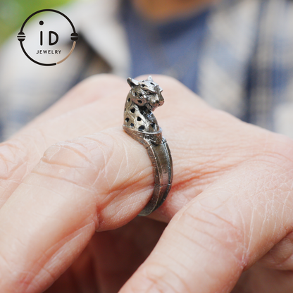 Adjustable Leopard Ring in Oxidized 925 Sterling Silver, Gothic Animal Head Statement Ring Gift for Her