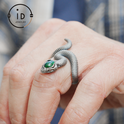 Opal Snake Ring Silver Gothic Adjustable Totem Jewelry Gift for Her Vintage Style Serpent Gemstone Ring Nature Inspired Statement