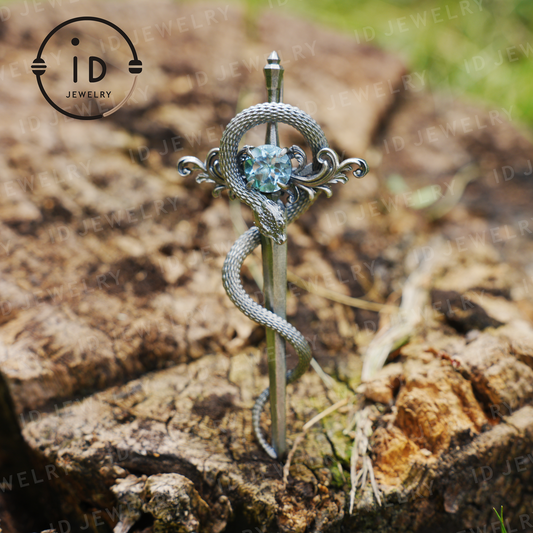 925 Silver Sword Necklace | Natural Topaz Amulet Pendant | Gothic Unisex Jewelry | Mystical Sword Talisman | Fantasy Themed Gift