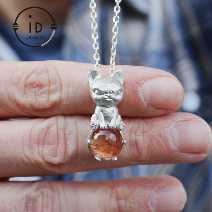 Silver Dog Pendant with Red Resin Stone, 925 Sterling Silver Necklace, Fairytale Animal Jewelry, Gift for Her Birthday