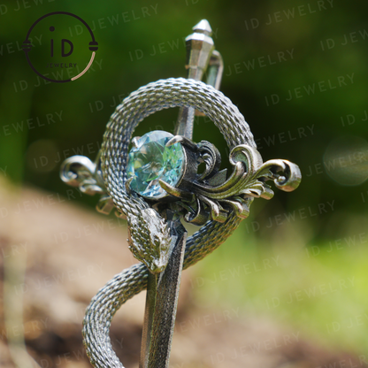 925 Silver Sword Necklace | Natural Topaz Amulet Pendant | Gothic Unisex Jewelry | Mystical Sword Talisman | Fantasy Themed Gift