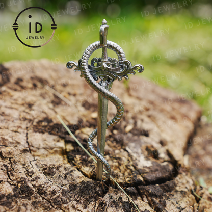 925 Silver Sword Necklace | Natural Topaz Amulet Pendant | Gothic Unisex Jewelry | Mystical Sword Talisman | Fantasy Themed Gift