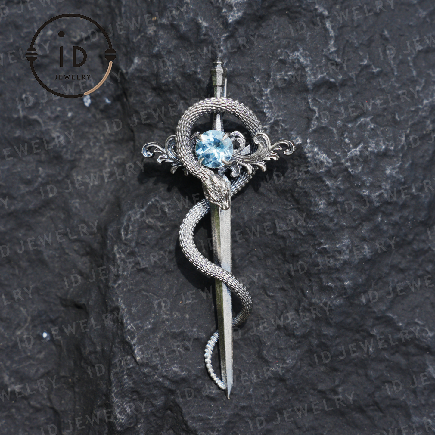925 Silver Sword Necklace | Natural Topaz Amulet Pendant | Gothic Unisex Jewelry | Mystical Sword Talisman | Fantasy Themed Gift