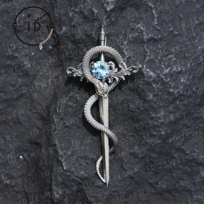 925 Silver Sword Necklace | Natural Topaz Amulet Pendant | Gothic Unisex Jewelry | Mystical Sword Talisman | Fantasy Themed Gift