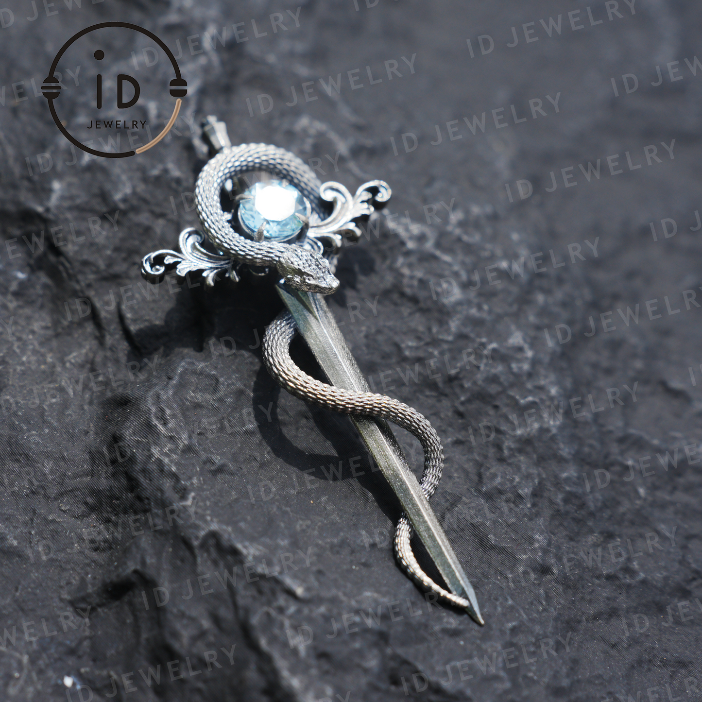 925 Silver Sword Necklace | Natural Topaz Amulet Pendant | Gothic Unisex Jewelry | Mystical Sword Talisman | Fantasy Themed Gift