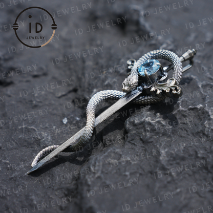925 Silver Sword Necklace | Natural Topaz Amulet Pendant | Gothic Unisex Jewelry | Mystical Sword Talisman | Fantasy Themed Gift