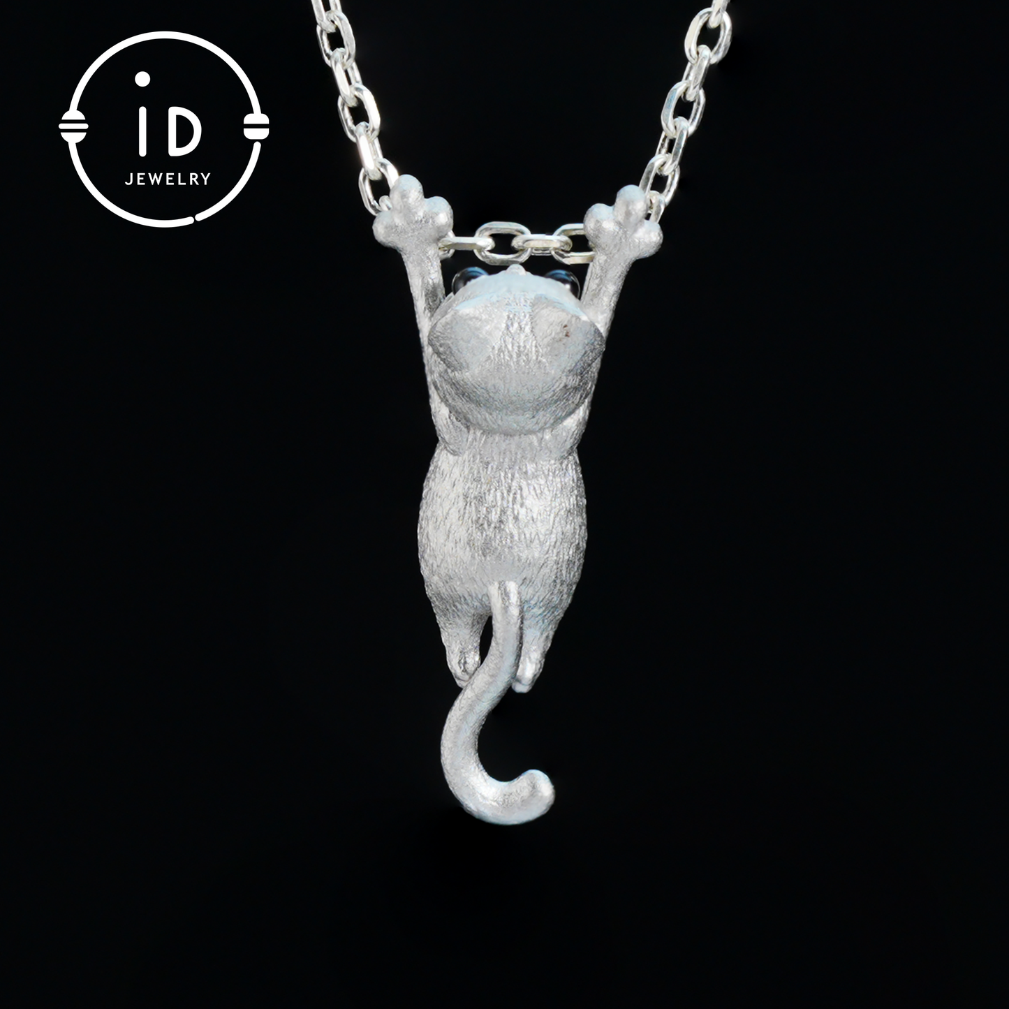 Cat Pendant in 925 Sterling Silver with Black Onyx Eyes, Handmade Fairytale Necklace in Animal Style, Gift for Her or Cat Lover