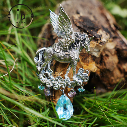 Hand-Carved Pegasus Unicorn Necklace | Symbol of Freedom, Purity & Blessing | Spiritual Gift for Magic Zodiac Believers