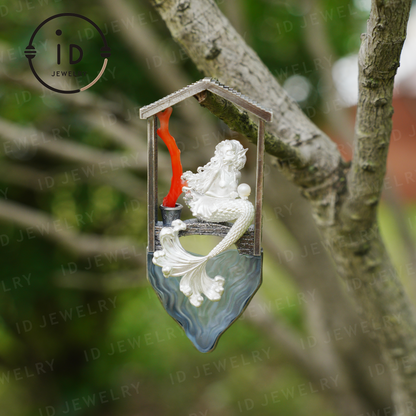 Handcrafted Mermaid Pendant Necklace with Pearl & Coral | Sterling Silver Ocean Fairy Jewelry | Mythical Sea Spirit Gift for Her