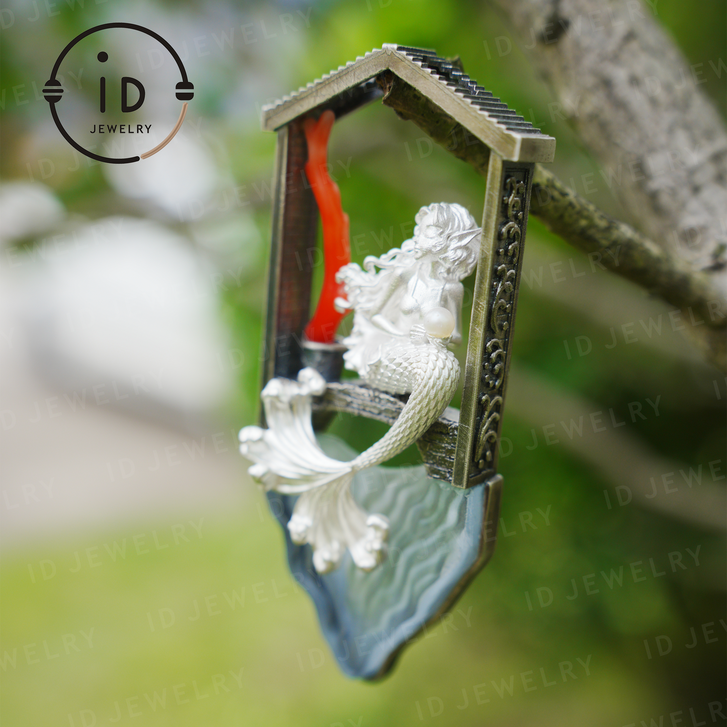 Handcrafted Mermaid Pendant Necklace with Pearl & Coral | Sterling Silver Ocean Fairy Jewelry | Mythical Sea Spirit Gift for Her