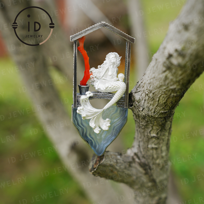 Handcrafted Mermaid Pendant Necklace with Pearl & Coral | Sterling Silver Ocean Fairy Jewelry | Mythical Sea Spirit Gift for Her