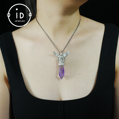 Oriental Spiritual Amethyst Pendant Necklace｜Handmade 925 Silver Jewelry｜Meditation Energy Amulet Gift for Soul Friends