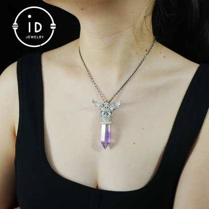 Oriental Spiritual Amethyst Pendant Necklace｜Handmade 925 Silver Jewelry｜Meditation Energy Amulet Gift for Soul Friends