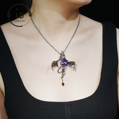 Handcrafted Silver Demon Wing Pendant Necklace | Mystical Banshee Jewelry Symbolizing Strength, Power & Mystery | Unique Gift for Her