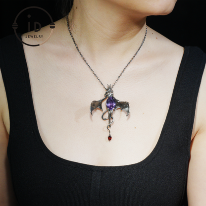 Handcrafted Silver Demon Wing Pendant Necklace | Mystical Banshee Jewelry Symbolizing Strength, Power & Mystery | Unique Gift for Her