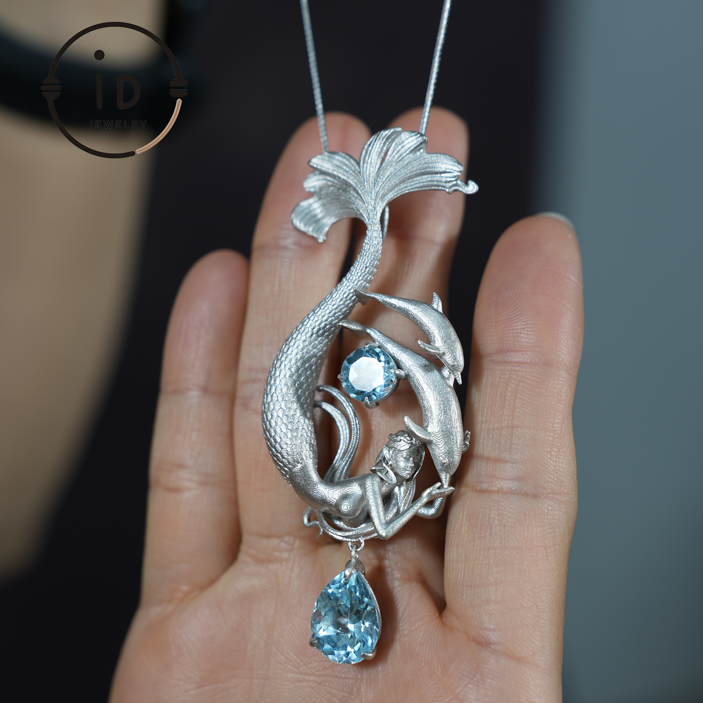 Dreamy Ocean Mermaid Pendant in 925 Silver with Aquamarine – Unique Jewelry for Ocean Lovers and Collectors