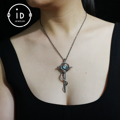 925 Silver Sword Necklace | Natural Topaz Amulet Pendant | Gothic Unisex Jewelry | Mystical Sword Talisman | Fantasy Themed Gift