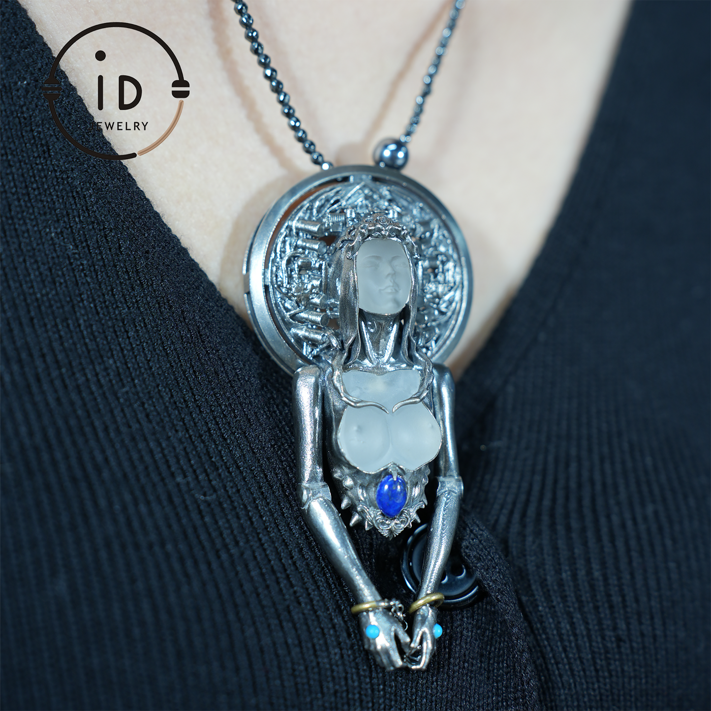 Handmade 925 Sterling Silver Cyber-Gothic Goddess Pendant Necklace | Dark Fantasy Talisman | Feminist Power Symbol | Unique Halloween Gift