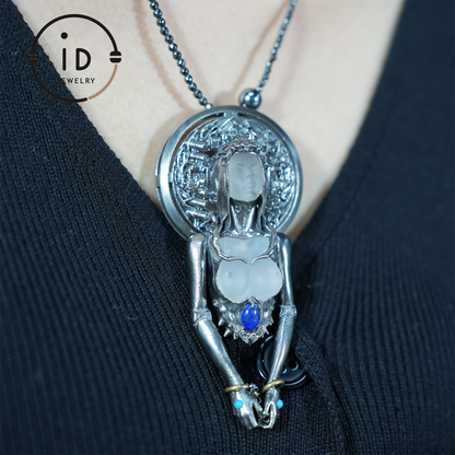 Handmade 925 Sterling Silver Cyber-Gothic Goddess Pendant Necklace | Dark Fantasy Talisman | Feminist Power Symbol | Unique Halloween Gift