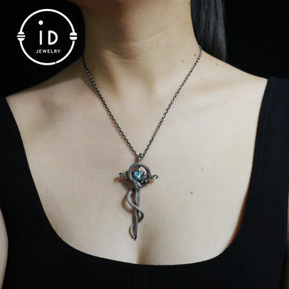 925 Silver Sword Necklace | Natural Topaz Amulet Pendant | Gothic Unisex Jewelry | Mystical Sword Talisman | Fantasy Themed Gift