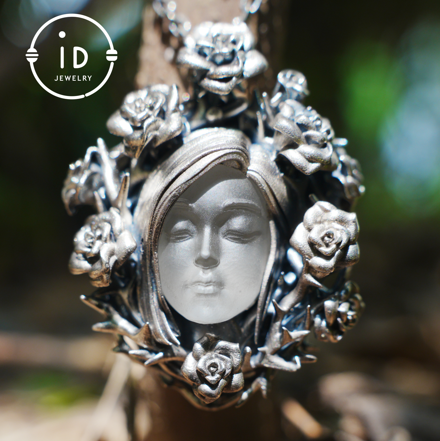 Hand-Carved Rose Wreath Pendant Gift | 925 Sterling Silver Cameo Necklace | Rose Crown & Thorn Frame | Victorian Vintage Style | Handmade