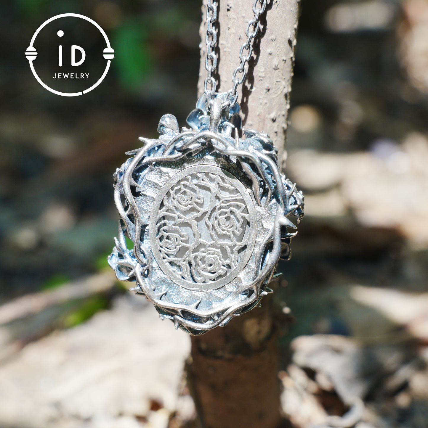 Hand-Carved Rose Wreath Pendant Gift | 925 Sterling Silver Cameo Necklace | Rose Crown & Thorn Frame | Victorian Vintage Style | Handmade