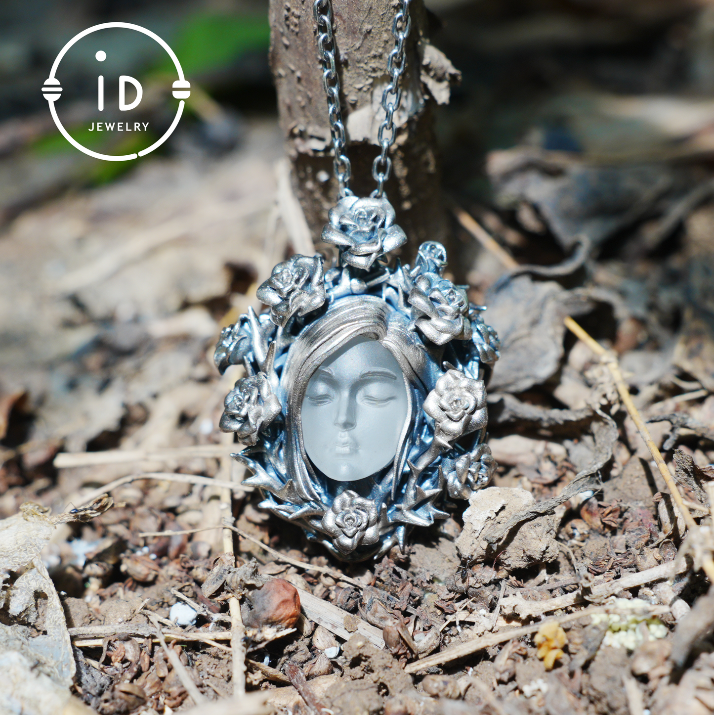 Hand-Carved Rose Wreath Pendant Gift | 925 Sterling Silver Cameo Necklace | Rose Crown & Thorn Frame | Victorian Vintage Style | Handmade