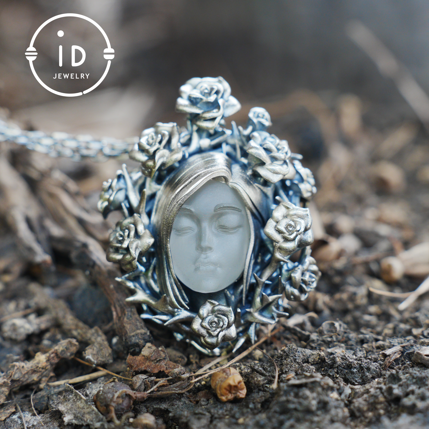 Hand-Carved Rose Wreath Pendant Gift | 925 Sterling Silver Cameo Necklace | Rose Crown & Thorn Frame | Victorian Vintage Style | Handmade