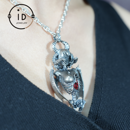 Dark Enchantress Pendant | S925 Silver Handmade Pendant with Enamel Heart | Gothic Design Limited Collection