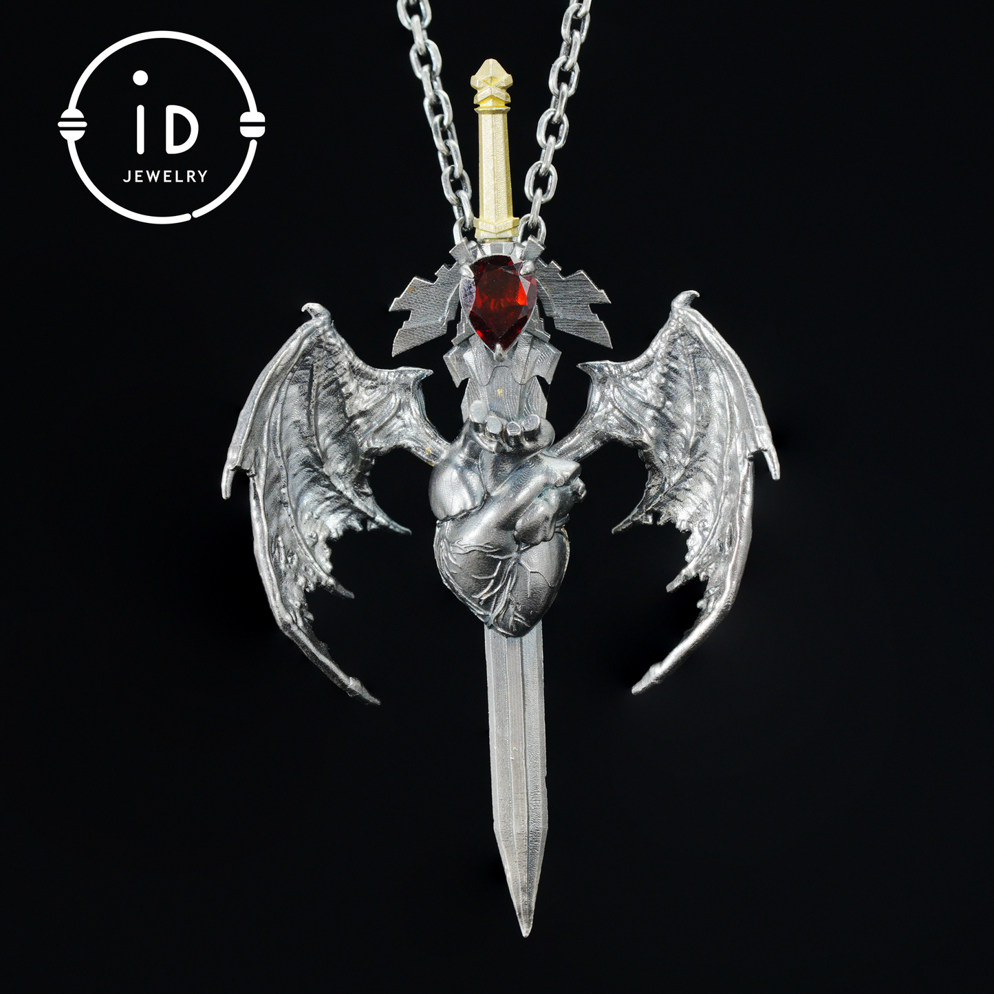 925 Silver Guardian Heartblade Necklace, Handmade 925 Silver Necklace, Garnet Symbolizing Vitality, Silver Jewelry Gift