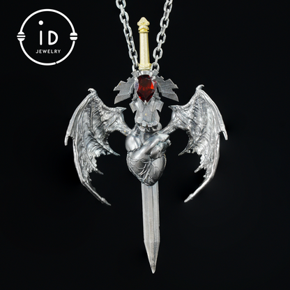 925 Silver Guardian Heartblade Necklace, Handmade 925 Silver Necklace, Garnet Symbolizing Vitality, Silver Jewelry Gift