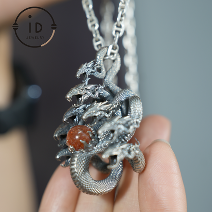 Eight-Headed Serpent Pendant - S925 Silver - Handmade Creative Design Inspired by Yamata no Orochi (Japanese Mythology)