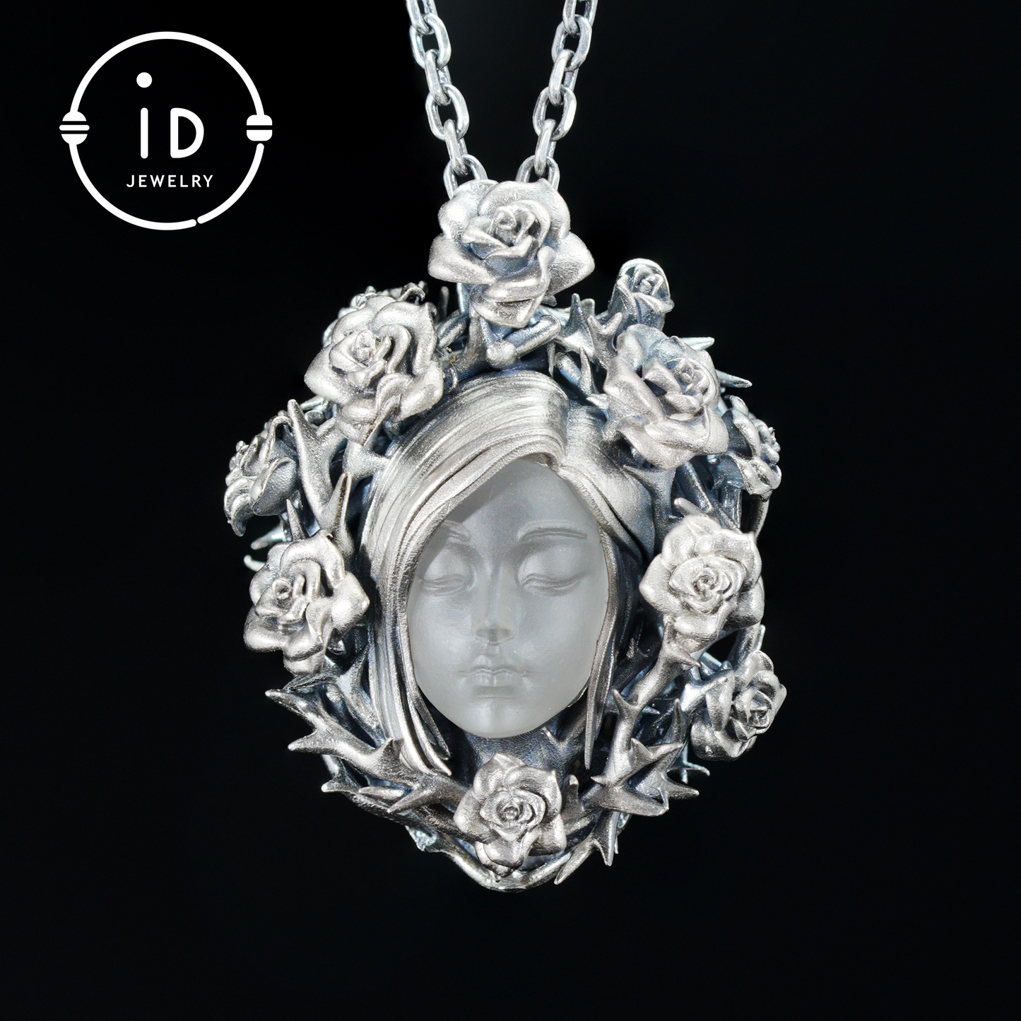 Hand-Carved Rose Wreath Pendant Gift | 925 Sterling Silver Cameo Necklace | Rose Crown & Thorn Frame | Victorian Vintage Style | Handmade