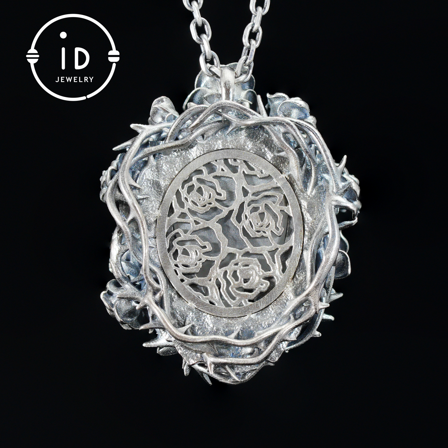 Hand-Carved Rose Wreath Pendant Gift | 925 Sterling Silver Cameo Necklace | Rose Crown & Thorn Frame | Victorian Vintage Style | Handmade