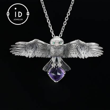 Spread-Wing Owl Necklace｜Animal Totem Amulet｜925 Sterling Silver, Hand-Carved｜Winged Design｜Nature-Themed Necklace