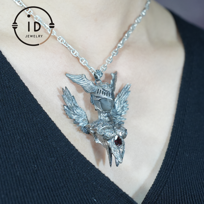 Valkyrie Pendant | 925 Sterling Silver & Garnet | Norse Mythology Amulet | Handmade Viking Necklace